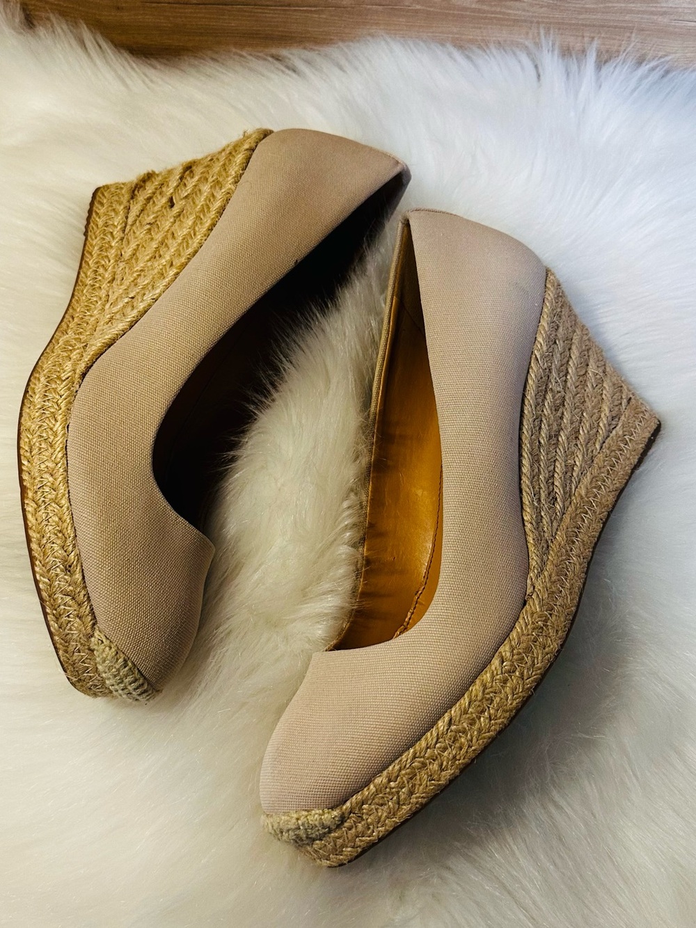 J. Crew Neutral Canvas Espadrille Wedge Pumps - Picture 2 of 7